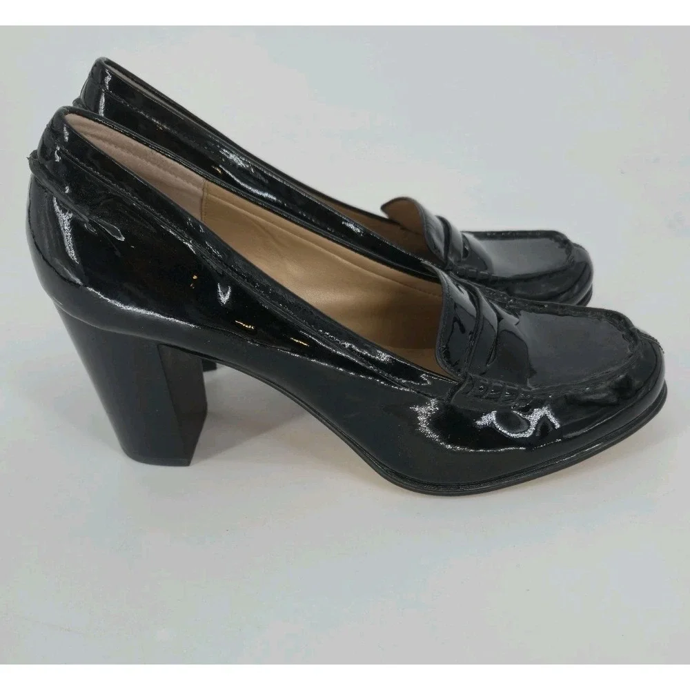 Michael Kors Bayville Black Patent Leather Heeled Penny Loafer Shoes Womens 9.5M - Picture 4 of 10